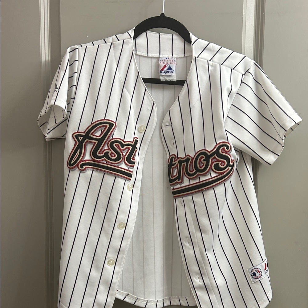 Majestic womens Astros White and Black Striped Jersey